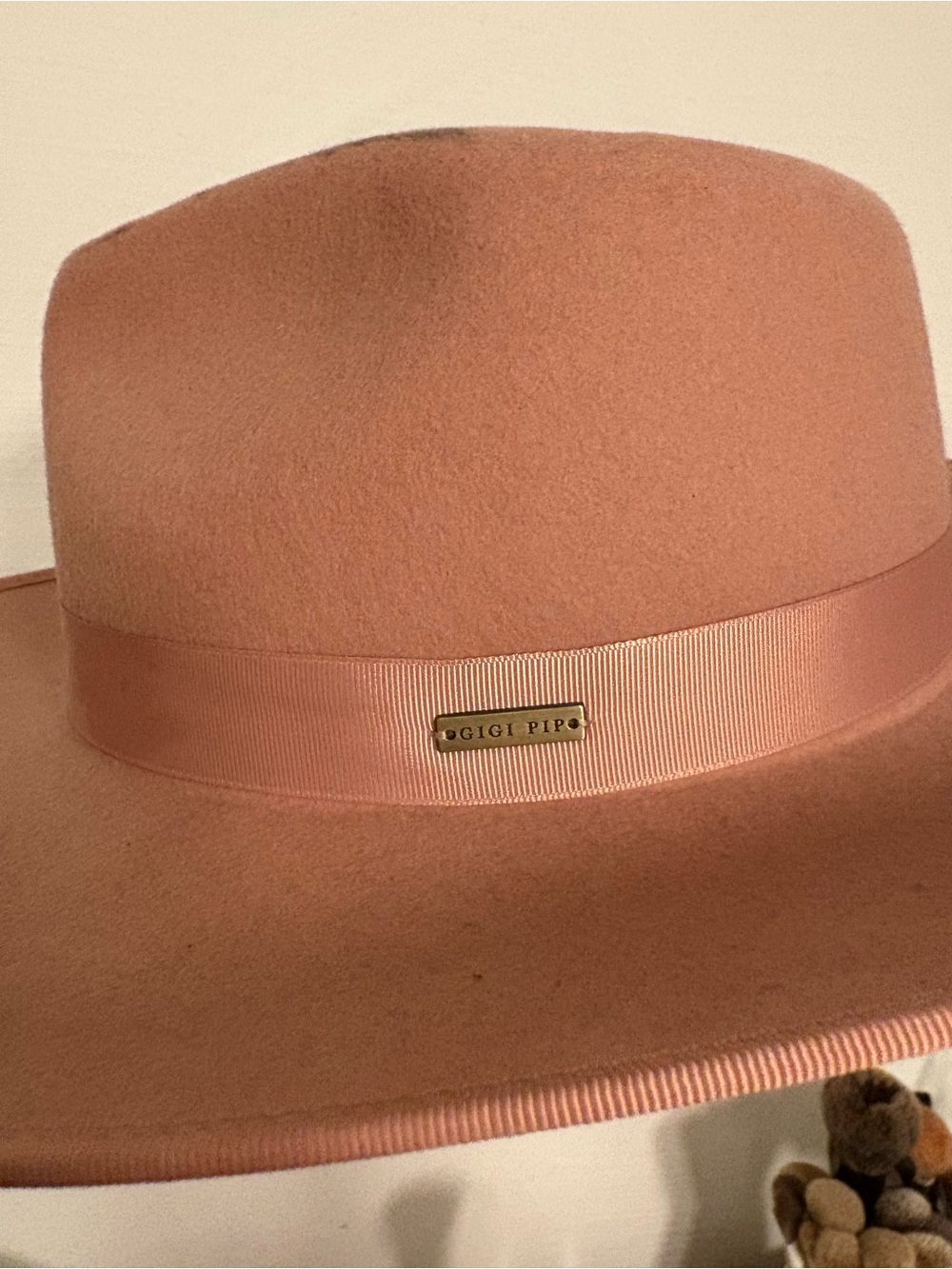 GIGI PIP Blush Pink Wool Felt Fedora with Grosgrain Band